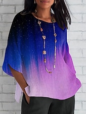 cheap Boho Tops-Women&#039;s Shirt Graphic Butterfly Color Gradient Daily Casual 3/4 Length Sleeve Crew Neck Regular Tops Daily Holiday Print Black Blue Purple Green Summer Spring Fall