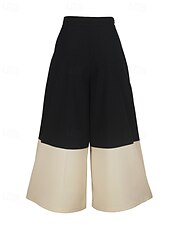 economico gamba larga e vita alta-Per donna Gamba larga Moda Streetwear Lunghezza intera Naturale Blocco di colori Patchwork Elastico in vita Comodo All&#039;aperto Vacanza Ferie Nero Autunno Vestibilità regolare