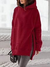 billige Enkle topper-Dame Pullover hettegenser-genser عادي Gatemote Fritid Langermet Med hette Vanlige topper Gate Ferie Lomme Svart Rosa Vin Beige Lyseblå Vinter