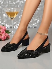abordables Fête de la Vie Nocturne-Escarpins à bride arrière scintillants argentés pour femmes - Chaussures de soirée scintillantes à talon bas pour la vie nocturne et les événements en soirée