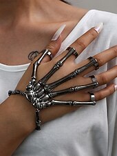 economico Accessori di Halloween-Bracciale da donna in lega di Halloween con scheletro a forma di mano – anelli regolabili in stile punk gotico per feste e cosplay