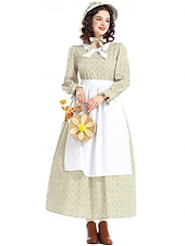  250e anniversaire des États-Unis 19ème siècle années 1800 Robe Prairie Ensemble bonnet et tablier Fille pionnière Epoque Coloniale Pionnier Guerre d'indépendance américaine Fleuri Déguisement Femmes