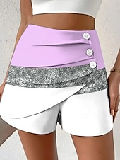 billiga Grafiska shorts-Dam Kinesiska Shorts Semester Vintage Etnisk Stil Kort Hög midja Grafisk Geometrisk Färgblock Plisserad Oelastisk Semester Gata Dagligen Violett Rödhakeägg blå Rosa Grön Sommar Vår Normal