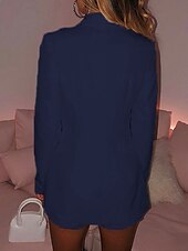 cheap Blazers &amp; Suits-Women&#039;s Blazer Comfortable Breathable Buttons Fashion Modern Plain Work Daily Regular Turndown Regular Fit Long Sleeve Outerwear Light Blue Black Dark Blue Spring Fall