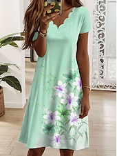 preiswerte Blumenkleid-Damen Minikleid Freizeitkleid T-Shirt-Kleid Sommerkleid A Linie Kleid Elegant Urlaub Lässig Normale Passform Blumen Grafik Kurzarm V Ausschnitt Rosa Blau Purpur Grün Sommer Frühling