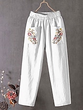 tanie szerokie nogawki i wysoki stan-Damskie Typu Chino Luźne spodnie Prosta Urlop Zabytkowe Moda Pełna długość Wysoka talia Kwiaty Graficzny Kratka Haft Kieszeń Drukowanie Miękka Oddychający Nieelastyczny Formalny Na zewnątrz Urlop