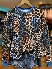 billige Dyr Topp-Dame Gensere Grafisk Leopard Fritid Langermet Crew-hals Vanlige topper Gate Hverdag Trykt mønster Svart Blå Grønn Høst Vinter