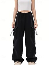 abordables pantalon cargo femme-Femmes Pantalons Cargo Slacks Streetwear Occasionnel Longueur complète Naturel Uni Avec Poches Conception à cordon élastique Doux Rue Fête Week-end Noir Rose Automne Coupe régulière
