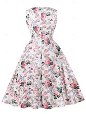 halpa Mekot-Retro / vintage 1950-luku rockabilly Keskipäivä Swing -mekko Flare mekko Istuvuus ja levennys Kukka Naamiaispuku Naisten Naamiaiset Loma Kausaliteetti Retro-teemaiset juhlat Aikuiset Leninki Kevät