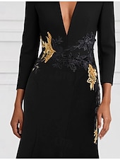ieftine Rochii de smoking-Rochie de smoking Trompetă / Sirenă Sirenă Oficial Nuntă Invitat la nunta Crep stretch Elegant Manșon Lung Lungime Podea În V