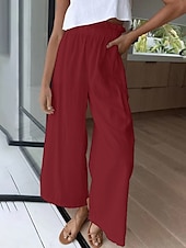 baratos perna larga e cintura alta-Mulheres Perna larga Calças Roupa de rua Casual Comprimento total Natural Tecido Cintura elástica Confortável Feriado Roupa Diária Final de semana clarete Ferrugem Azul marinho Branco Outono Normal
