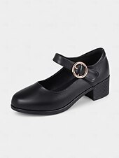 levne Block Heels-Dámské Podpatky Bílé boty Kancelář Práce Přezky Blokovat patu Oblá špička Pohodlné Chůze Kůže Spona Černá Béžová