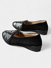 abordables Pour les femmes-Mocassins en daim noir à tête de mort pour femme – Chaussures plates gothiques à enfiler ornées de strass, chaussures confortables de style punk rock pour les fêtes d&#039;Halloween, les concerts et les sorties décontractées