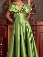 ieftine Rochii de Seară-Rochie de seară elegantă, linie A, rochie formală de mireasă, lungime la podea, cu umerii goi, decolteu în V, satin elastic cu buzunar, 2025