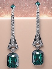 cheap Women&#039;s Earring-Women&#039;s 1920s Gatsby Drop Earrings - Art Deco Long Dangle Earrings with Blue Gemstones and Rhinestones for Roaring Twenties Parties