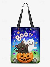 preiswerte Taschen-Halloween-Tragetasche für Damen mit süßem Katzenaufdruck von Kayomi Harai, große Canvas-Umhängetasche für Süßes oder Saures und Partys