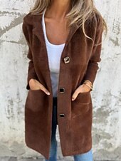 preiswerte Wintermäntel-Damen Mantel Warm Bequem Tasche Knöpfe Mode Einfach Ausgehen Wochenende Einreihig Lang Umlegekragen Normale Passform Langarm Oberbekleidung Rosa Blau Kamel Herbst Winter