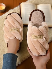 abordables Claquettes et tongs femme-Chaussons en fausse fourrure pour femme – chaussures d&#039;intérieur ultra douces pour le confort hivernal, la détente dans la chambre et la lecture détendue