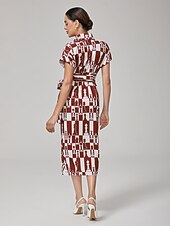 preiswerte Blumenkleider-Kleid mit geometrischem Retro-Faltenmuster