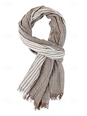 cheap Men&#039;s Ties &amp; Bow Ties-Men&#039;s Striped Cotton Scarf – Lightweight Soft Fringed Wrap for Fall &amp; Winter, Casual Vintage Style Shawl for Travel, Daily Wear &amp; Outdoor Activities