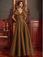 ieftine Rochii de Seară-Rochie de seară elegantă, linie A, rochie formală de mireasă, lungime la podea, cu umerii goi, decolteu în V, satin elastic cu buzunar, 2025
