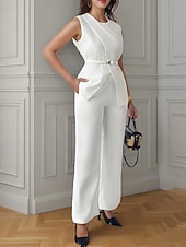billiga breda ben och hög midja-Dam Elegant Mode Byxuppsättningar Bolero Top Ärmlös Rund hals Ensfärgat Semester Ledigt / vardag Svart Vit Rubinrött Sommar Normal