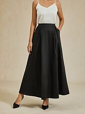 olcso Sima szoknyák-Női Szoknya Elegáns Szüret Hosszú hossz Fényes Maxi Magas derék Szoknyák Nyúlós Fekete Nyár Nejlon