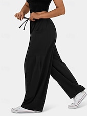 economico gamba larga e vita alta-Per donna Gamba larga Pantaloni Eleganti Streetwear Casual Lunghezza intera Naturale Semplice Tasca Design con Coulisse Elastica Comodo Streetwear Ferie Rosso violaceo Nero Verde militare Marrone