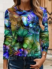 economico T-shirt floreale-Per donna Maglietta Floreale Grafico Piante Vintage Elegante Classico Manica Lunga Girocollo Top Regolari Quotidiano Stampato Giallo Rosso Blu Viola Verde Estate Primavera Autunno