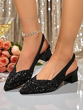 abordables Fête de la Vie Nocturne-Escarpins à bride arrière scintillants argentés pour femmes - Chaussures de soirée scintillantes à talon bas pour la vie nocturne et les événements en soirée
