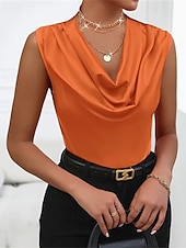 גופייה לנשים סאטן חלקה אופנתי מודרני ללא שרוולים צווארון מרופד רגיל חולצות יומיומי ליציאה סוף שבוע שחור כתום חאקי קיץ זול חולצות שמלות-גופייה לנשים סאטן חלקה אופנתי מודרני ללא שרוולים צווארון מרופד רגיל חולצות יומיומי ליציאה סוף שבוע שחור כתום חאקי קיץ