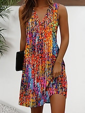 abordables Robes fleuries-Femmes Mini Robe Robe d&#039;Été Robe fourreau Occasionnel Boho Chaussures de plage Soirée Sortir Plage Coupe régulière Fleuri Graphique Sans manches Col en V Rouge Bleu Vert Kaki Été Printemps
