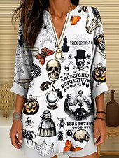 billige Halloween topper-Halloween Dame Bluse Hjerte Kjærlighed Grafisk Årgang Stilfull Fritid Langermet V-hals Vanlige topper Daglig Ferie Trykt mønster Svart Hvit Oransje Sommer Vår Høst
