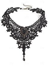 economico Collana da donna-Collana girocollo in pizzo gotico da donna - stile vittoriano vintage nero con pietre preziose rosse e dettagli in perline, elegante gioiello per feste gotiche ed eventi cosplay