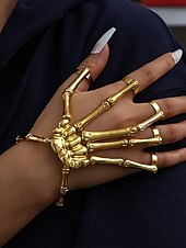 economico Accessori di Halloween-Bracciale da donna in lega di Halloween con scheletro a forma di mano – anelli regolabili in stile punk gotico per feste e cosplay
