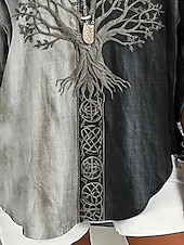 cheap Boho Tops-Women&#039;s Shirt Tree Daily Casual Long Sleeve V Neck Regular Tops Daily Holiday Buttons Print Gray Spring Fall