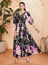 economico Lunghezza del pavimento-Linea ad A Abito da cerimonia per signora Elegante Scollo a V Lunghezza al pavimento Chiffon Mezza Manica con Fascia / Nastro Pieghe Fiore 2025