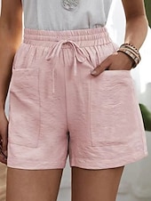 baratos Shorts-Mulheres chinês Calção Moda Roupa de rua Básico Curto Cintura Alta Tecido Bolsos Cintura elástica Confortável Macio Com Stretch Ao ar livre Rua Branco Rosa Azul cáqui Verão Primavera Normal