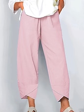 preiswerte Gerade geschnittene Hose-Damen Weites Bein Chinos Baggy-Hosen Vintage Basic Lässig Knöchellang Hohe Taille Einfarbig Einfach Patchwork Kordelzug Drucken Atmungsaktiv Unelastisch Formell Outdoor Urlaub Hellrosa Rubinrot