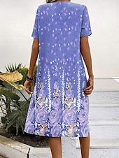 preiswerte Blumenkleid-Damen Midikleid Shiftkleid A Linie Kleid Sommerkleid Urlaub Lässig Normale Passform Blumen Grafik Kurzarm Rundhalsausschnitt Schwarz Weiß Rosa Purpur Sommer Frühling