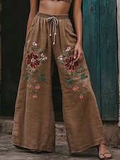 economico gamba larga e vita alta-Per donna Gamba larga Pantaloni Pantaloni Palazzo Moda Boho Lunghezza intera Vita Alta Fiore Elastico in vita Coulisse Stampato Traspirabilità Confortevole Streetwear Abbigliamento quotidiano Uscire