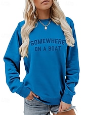 billige Grafisk butikk Sweatshirts &amp; Hettegensere-Dame Genser med genser Bokstaver Gatemote Fritid Langermet Crew-hals Vanlige topper Gate Ferie Trykt mønster Rød Blå Grønn Grå Høst Vinter