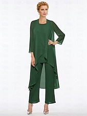 abordables Costumes-pantalons pour maman-Combinaison de mariage sur la plage  pantalon mère de la mariée élégante grande taille décolleté bateau longueur de sol chiffon sans manches avec enveloppe incluse couleur unie pour impressionner