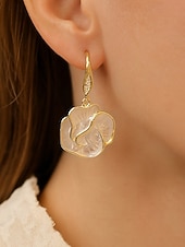 お買い得  レディースイヤリング-女性用のエレガントなローズフラワードロップイヤリング - 真珠のような花びらが付いた金メッキ合金、ヴィンテージでロマンチックなスタイル、結婚式、パーティー、フォーマルな機会に最適