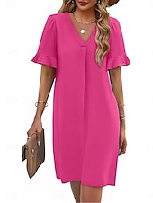 preiswerte Weißes Kleid-Damen Minikleid Sommerkleid Lässig Täglich Normale Passform Einfach Kurzarm V Ausschnitt Schwarz Blau Fuchsie Grün Sommer