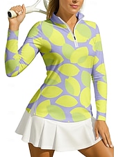 cheap Women's Shirt-Women's Geometric Trees / Leaves Sport Shirt Golf Polo Shirt Tennis Shirt Tennis Tee Long Sleeve Zipper Floral UPF50+ UV Resistant High Elasticity Moisture Wicking Breathable Tennis Golf Pickleball