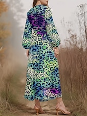 cheap Art&amp;Design Dress-Women&#039;s Midi Dress Casual Dress Chiffon Swing Dress Modern Vacation Daily Weekend Regular Fit Leopard Long Sleeve V Neck Blue Brown Green Summer Spring Fall Autumn