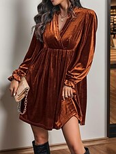 preiswerte Einfaches Kleid-Damen Minikleid Samtkleid Freizeitkleid Mode Modern Täglich Date Wochenende Normale Passform Einfach Langarm V Ausschnitt Wein Marineblau Orange Grün Herbst Winter