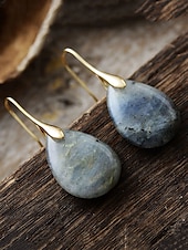 abordables Boucle d&amp;#39;oreille pour femme-Boucles d&#039;oreilles en pierre naturelle en forme de larme pour femmes avec crochet en or - bijoux élégants faits à la main pour femmes pour vêtements décontractés, cadeaux et vêtements de style bohème