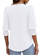 abordables Hauts Unis pour Femmes-Femmes Chemisier Couleur Unie Élégant Occasionnel Manche 3/4 Col ras du cou Hauts Réguliers Quotidien Noir Blanche Rouge Bleu Été Printemps Automne